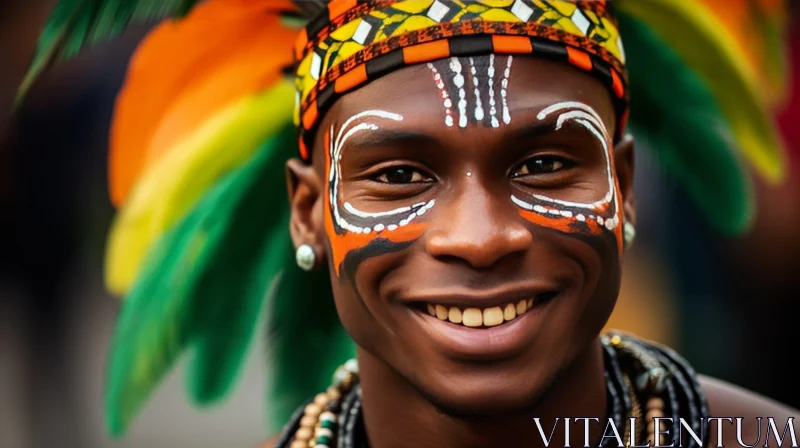 Colorful Face Paint and Feathers: A Joyful and Optimistic Artwork AI Image