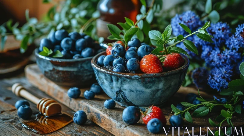 Delicious and Fresh Blueberries and Strawberries Still Life AI Image