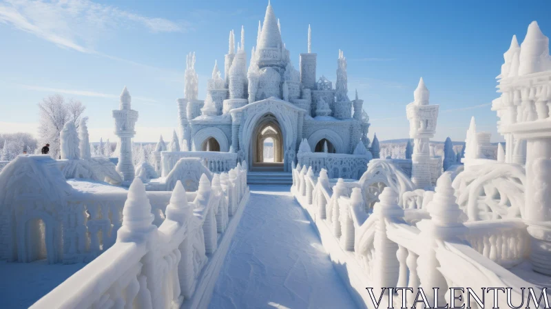 Enchanting Winter Ice Castle: An Ornamental Snow-Covered Marvel AI Image