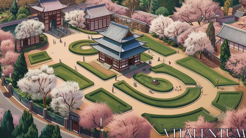 Tranquil Japanese Garden Aerial View AI Image