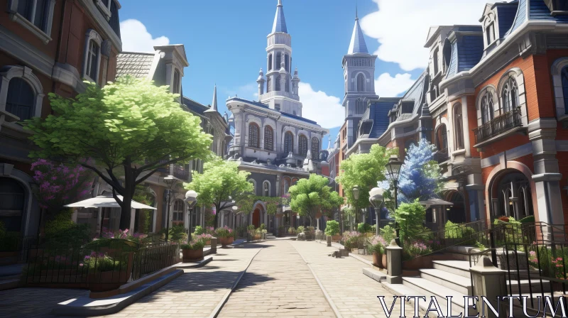 Urban Charm: A Baroque-Inspired Street Scene Rendered in Fairy Academia Style AI Image