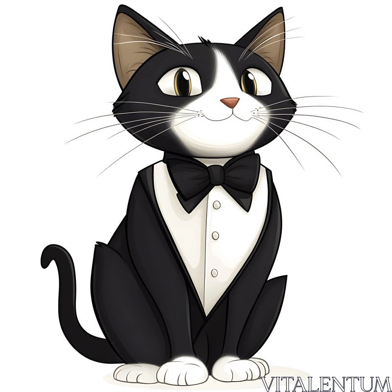 AI ART Dapper Cat Illustration in Tuxedo and Bowtie