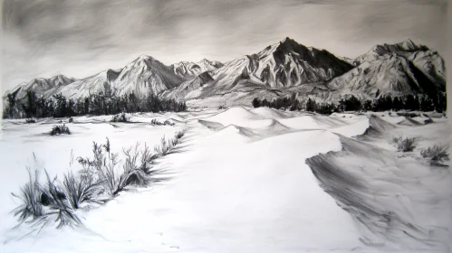 Charcoal Art of Desert and Mountains