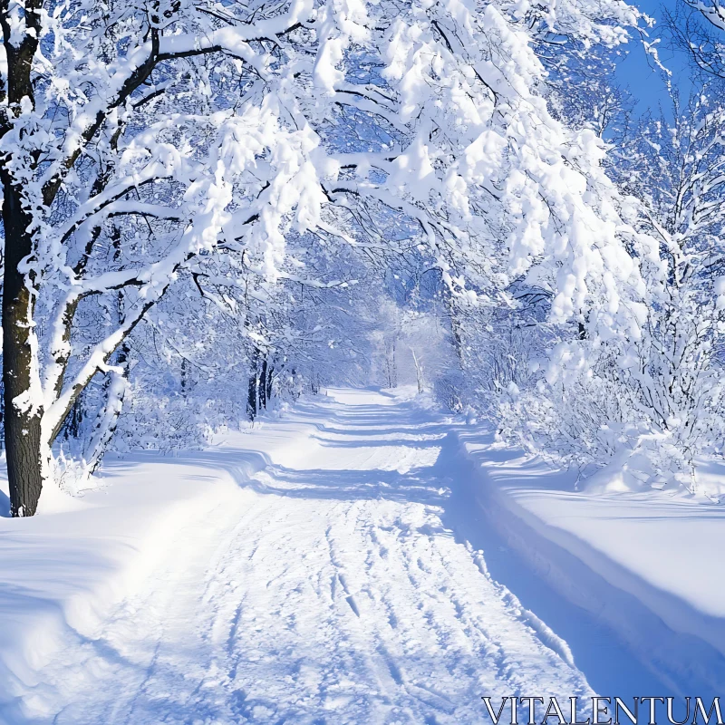 Snowy Forest Path in Winter AI Image