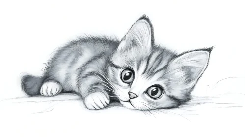 Expressive Pencil Art of a Cute Kitten