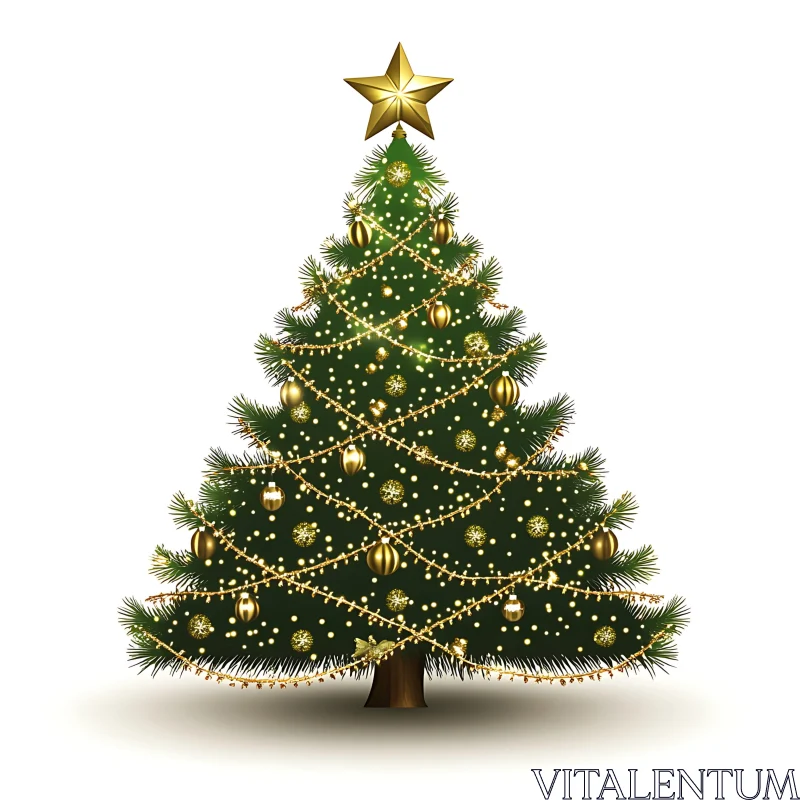 Festive Christmas Tree with Gold Ornaments AI Image