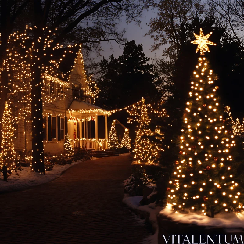 Christmas Light Display at Winter Night AI Image