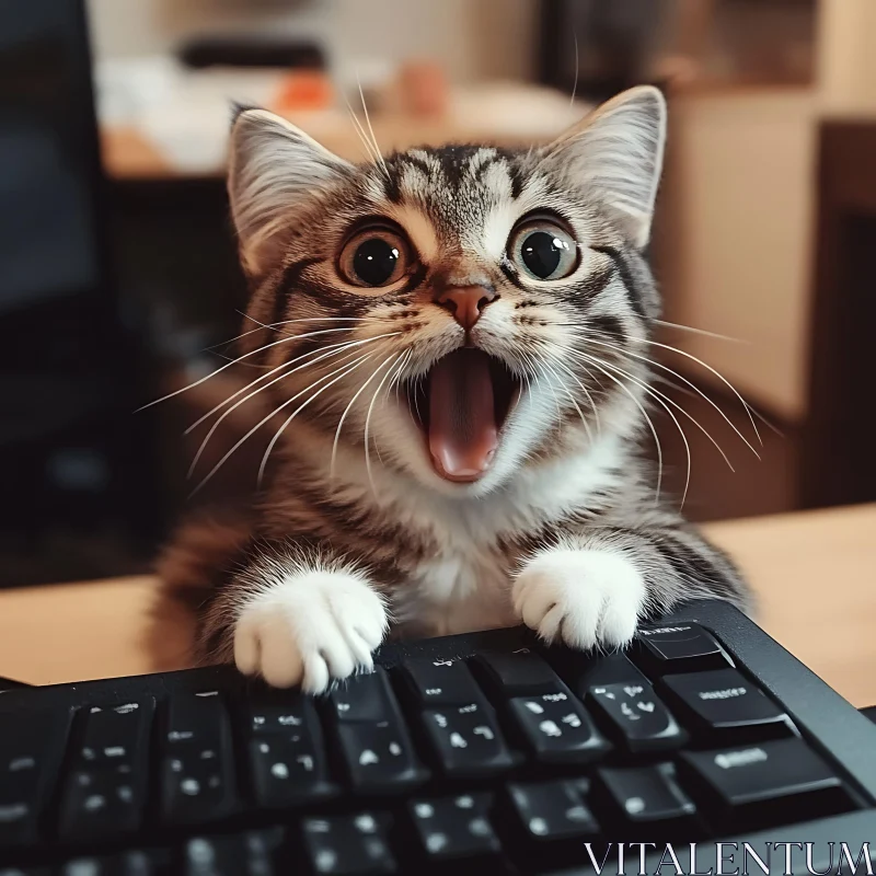 Surprised Kitten on Desk AI Image