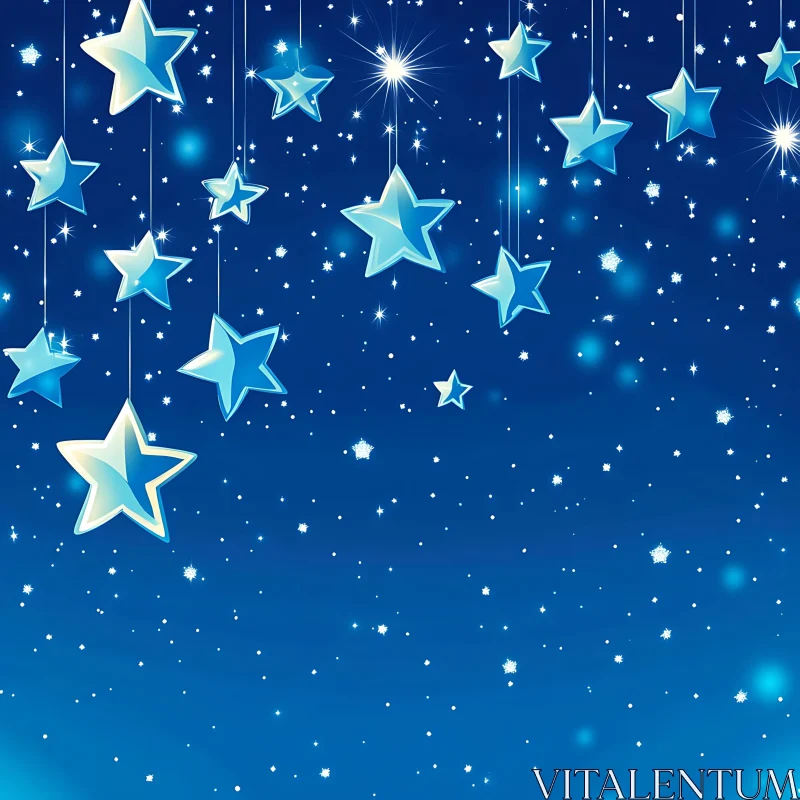 AI ART Whimsical Celestial Scene with Blue and White Stars