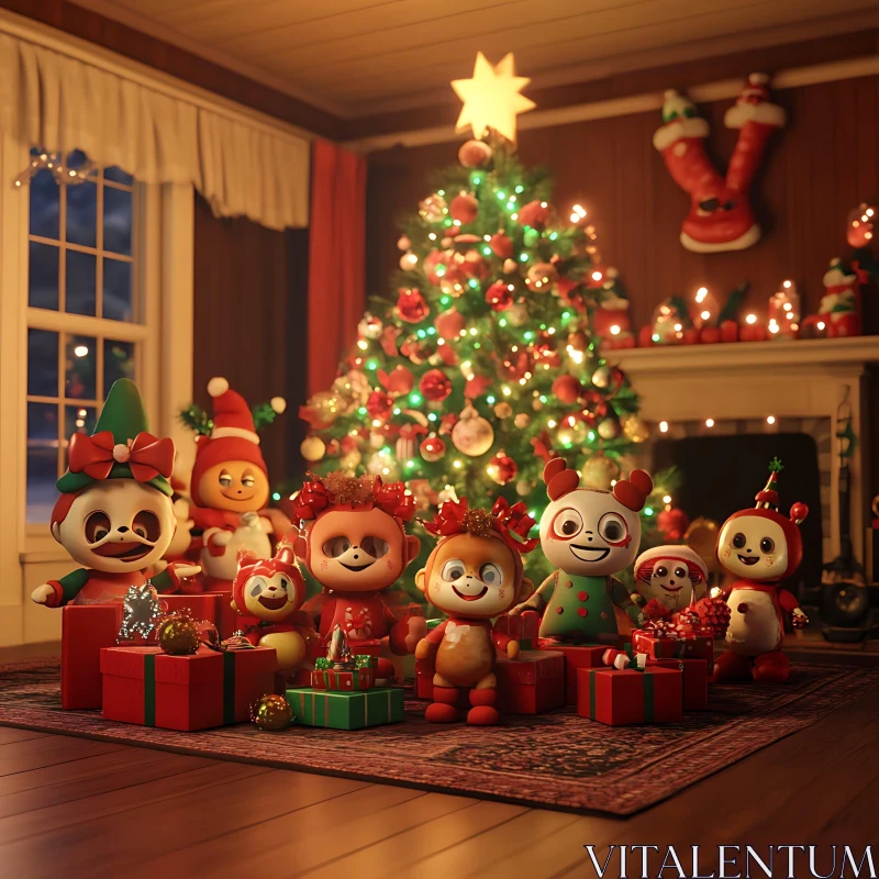 Whimsical Christmas Decor with Cheerful Characters AI Image