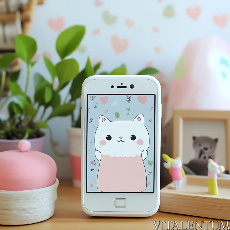 AI ART Adorable Cat Illustration on Mobile Display