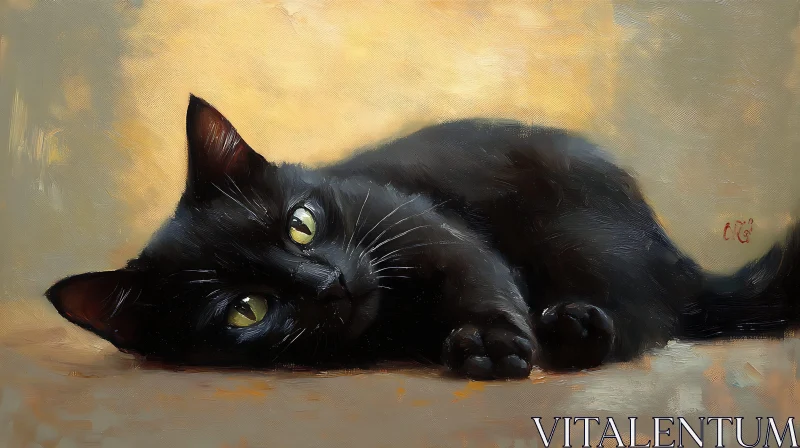 Resting Black Cat Artwork AI Image