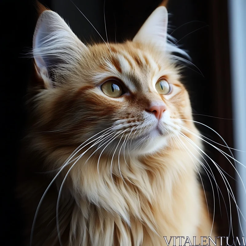 Golden Fur Cat Close-Up with Whiskers AI Image