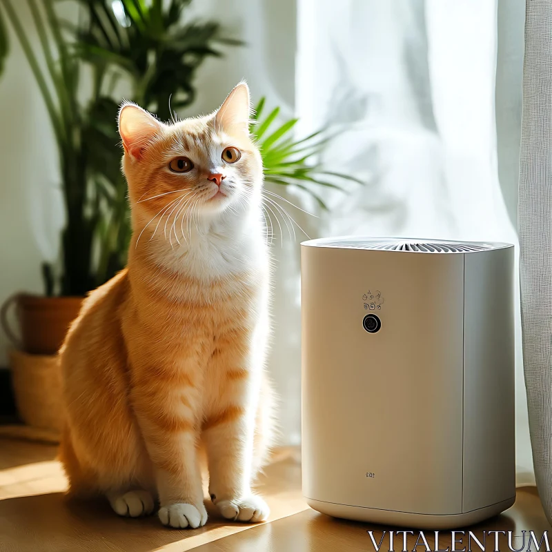 Cat and Air Purifier in Bright Indoor Setting AI Image