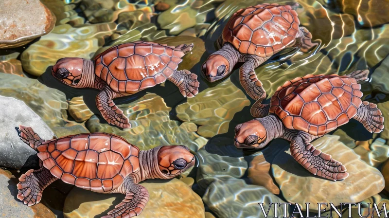 AI ART Captivating Image of Four Red-Eared Turtles Swimming in a Pond