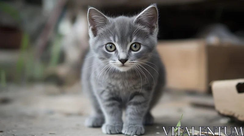 Gray Kitten Standing Alertly AI Image