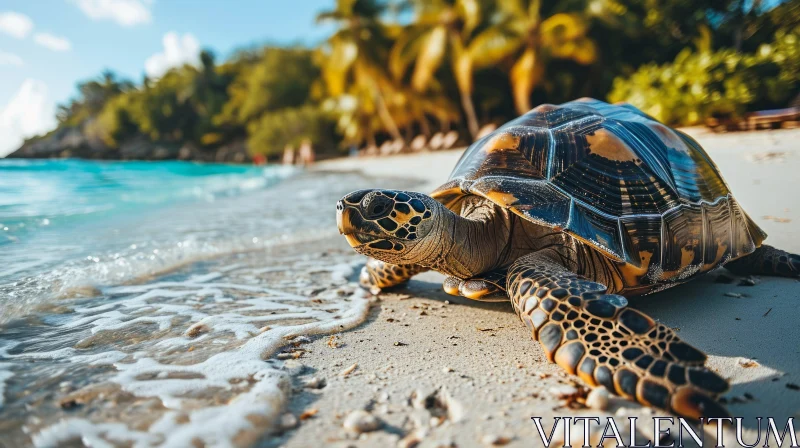 Close-Up of a Majestic Sea Turtle on a Tropical Beach AI Image