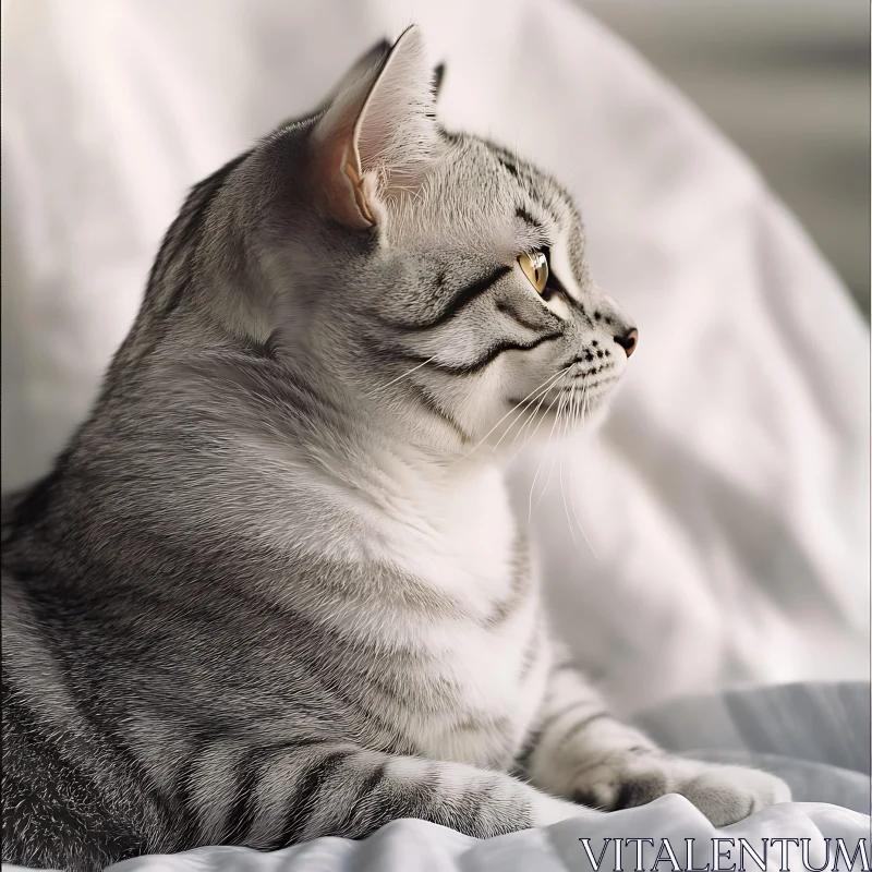 Graceful Silver Tabby Cat in Resting Position AI Image