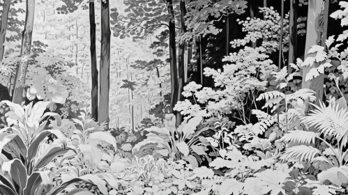 Enchanting Black-and-White Forest Painting | Detailed Realistic Art