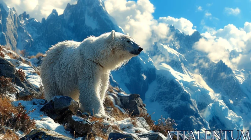 Grace and Power: Majestic Polar Bear in Mountainous Landscape AI Image