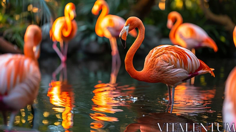 Graceful Pink Flamingo Portrait in a Serene Pond AI Image