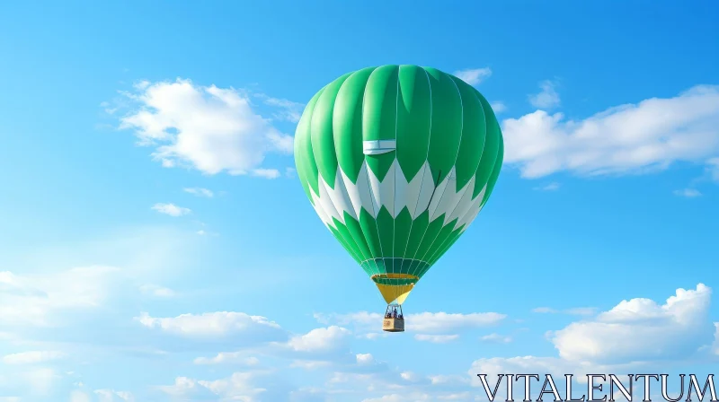 AI ART Green and White Hot Air Balloon in Blue Sky