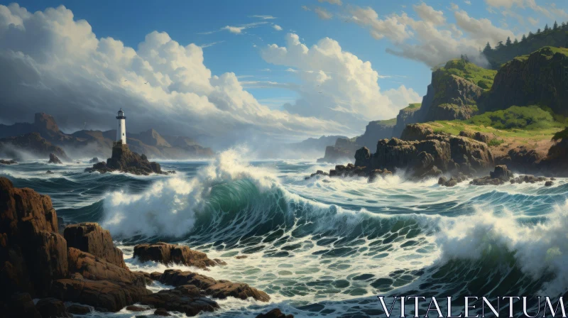 Panoramic Sea Landscape: Majestic Ports and Naturalistic Waves AI Image