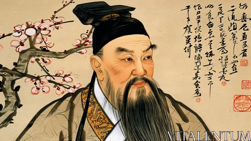 Serene Portrait of Chinese Philosopher Confucius AI Image