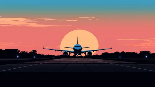 Sunset Departure: Passenger Plane Taking Off at Dusk