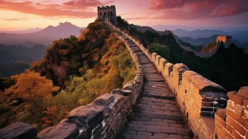 The Majestic Great Wall of China at Sunset: A Captivating Photo-realistic Landscape