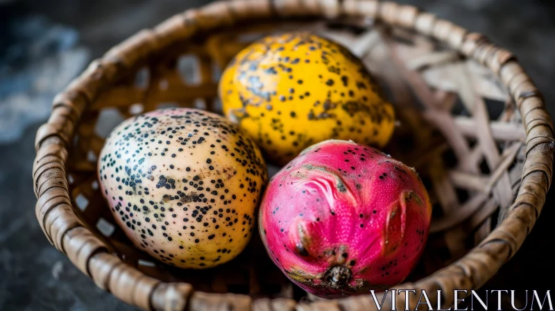 Vibrant Dragon Fruits in a Wicker Basket - Close-Up View AI Image