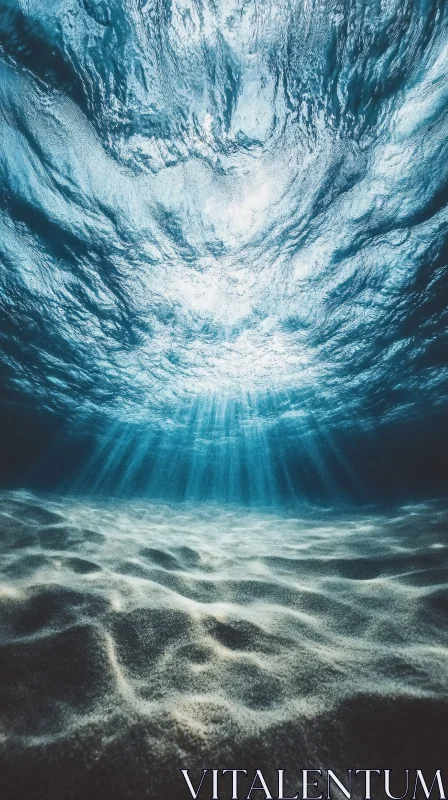 Ocean Light Rays and Sandy Seabed AI Image