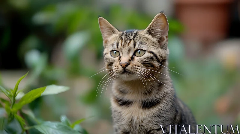 AI ART Inquisitive Tabby Cat with Green Eyes in Natural Setting