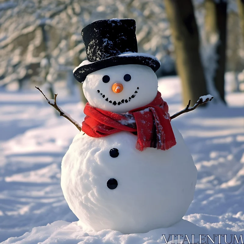 Festive Snowman in Snowy Landscape AI Image