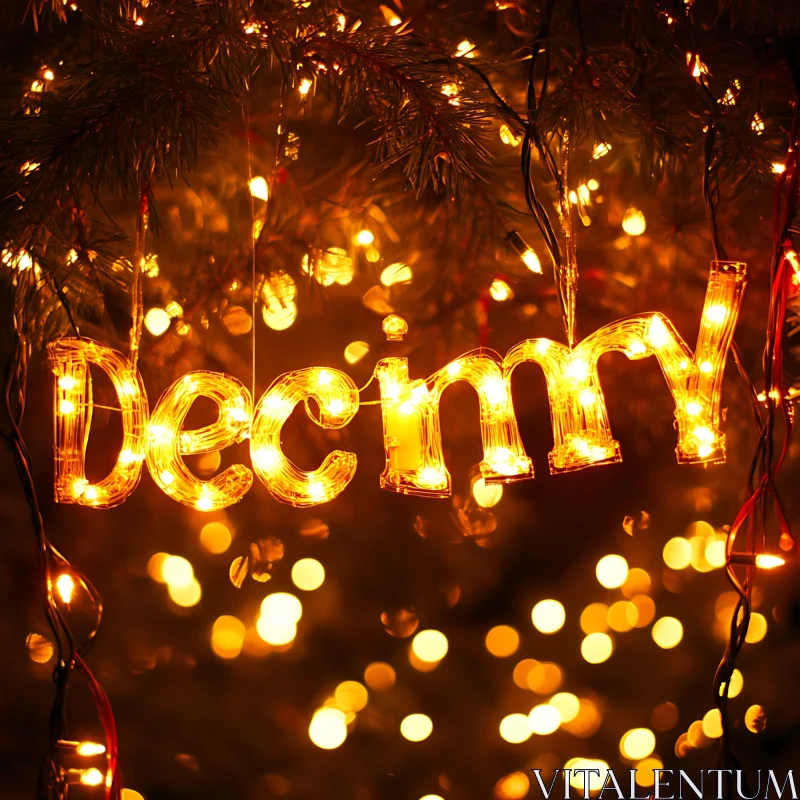 Glowing 'December' Lights in a Festive Setting AI Image