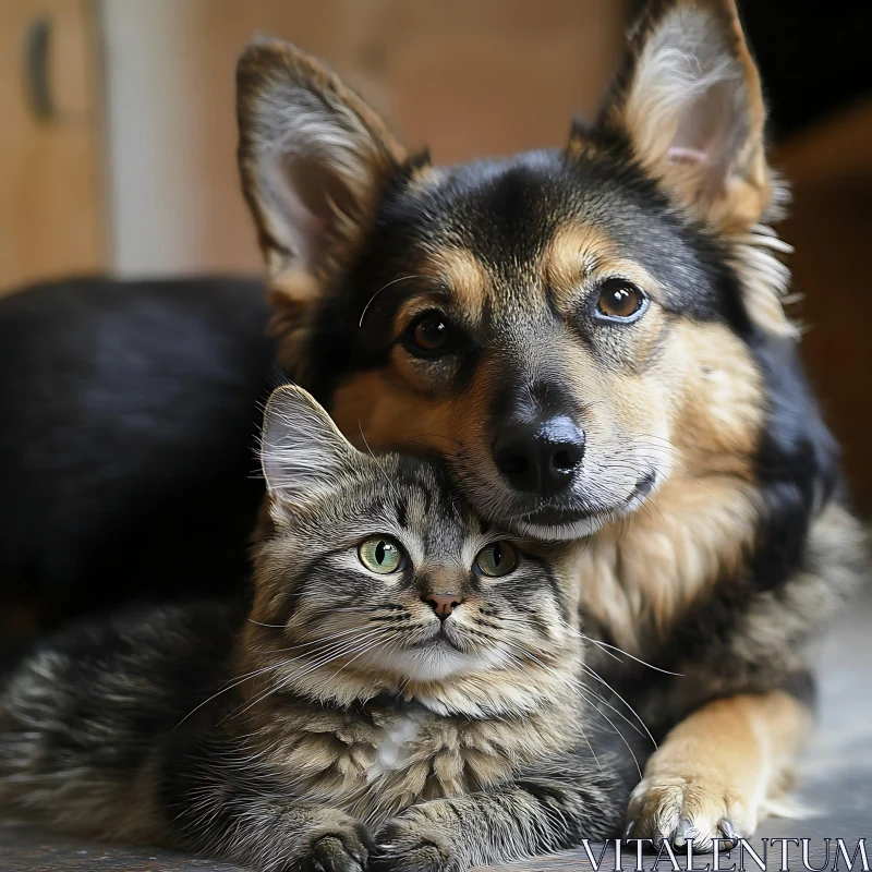 Cuddling Dog and Cat in Harmony AI Image