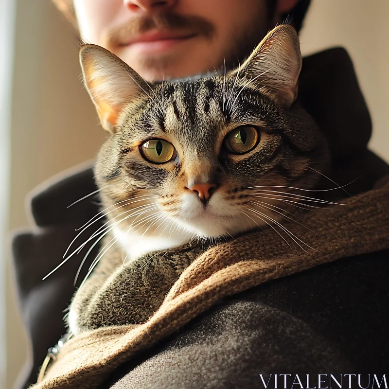 Tabby Cat in Human Arms Close-Up AI Image