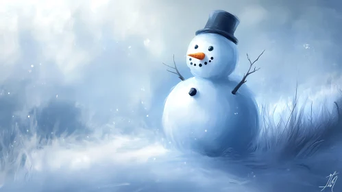 Winter Snowman in Tranquil Snowy Field