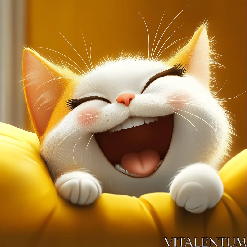 Happy Cartoon Cat in Warm Tones AI Image