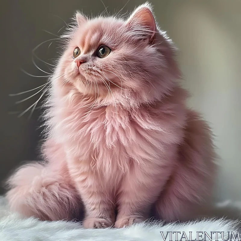 Adorable Pink Feline with Fluffy Fur AI Image