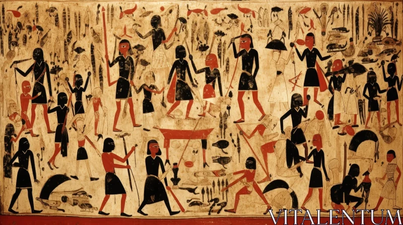 AI ART Ancient Egyptian Daily Life Wall Painting
