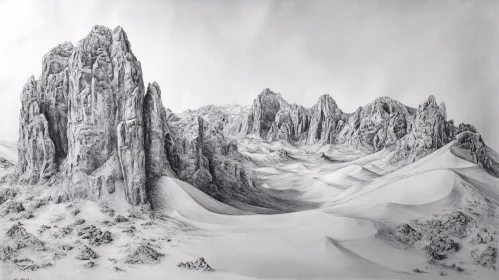 Mountainous Desert Landscape in Monochrome