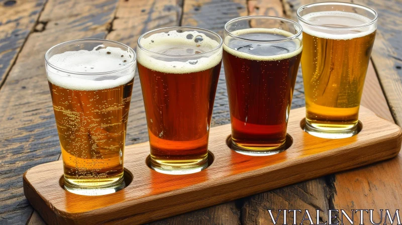 Beer Flight with Various Colors on a Wooden Board AI Image