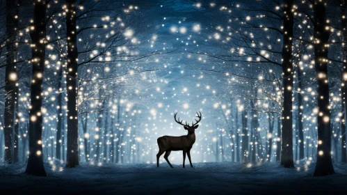Captivating Forest Scene with a Graceful Deer and Colorful Lights