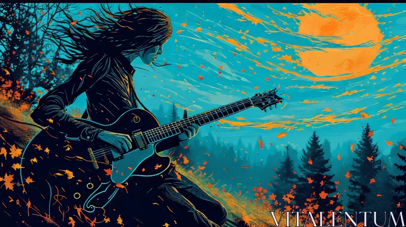 Captivating Guitar Painting in a Serene Forest Setting AI Image