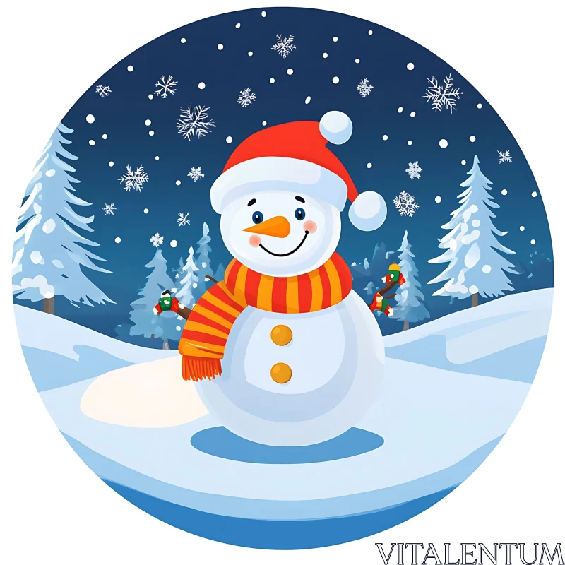 Happy Snowman in a Snowy Christmas Scene AI Image