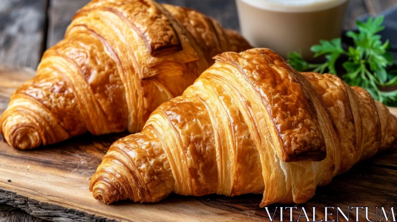 Delicious Golden Brown Croissants on a Wooden Table AI Image