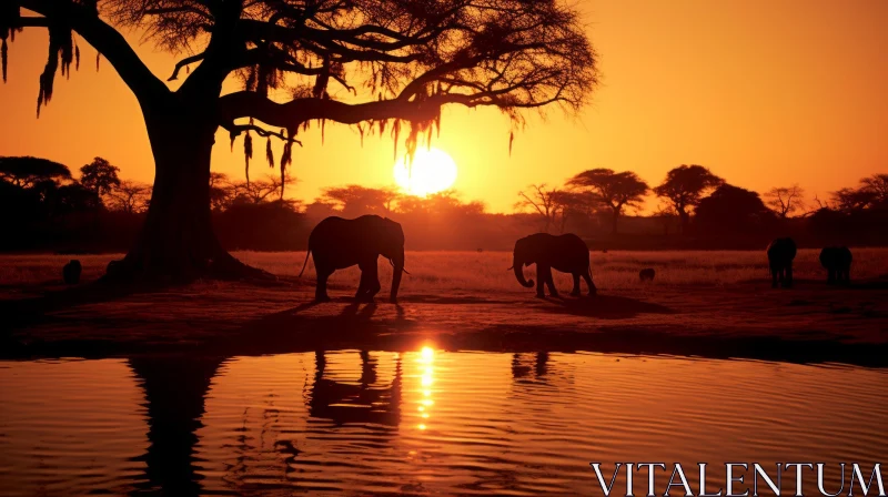 Elephant and Giraffe at Sunset - A Captivating Nature Photo AI Image