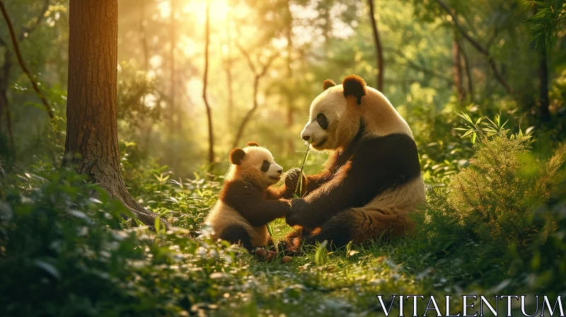 Majestic Panda Duo in Serene Forest AI Image