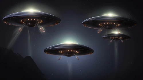 Mysterious Flying Saucers in Night Sky